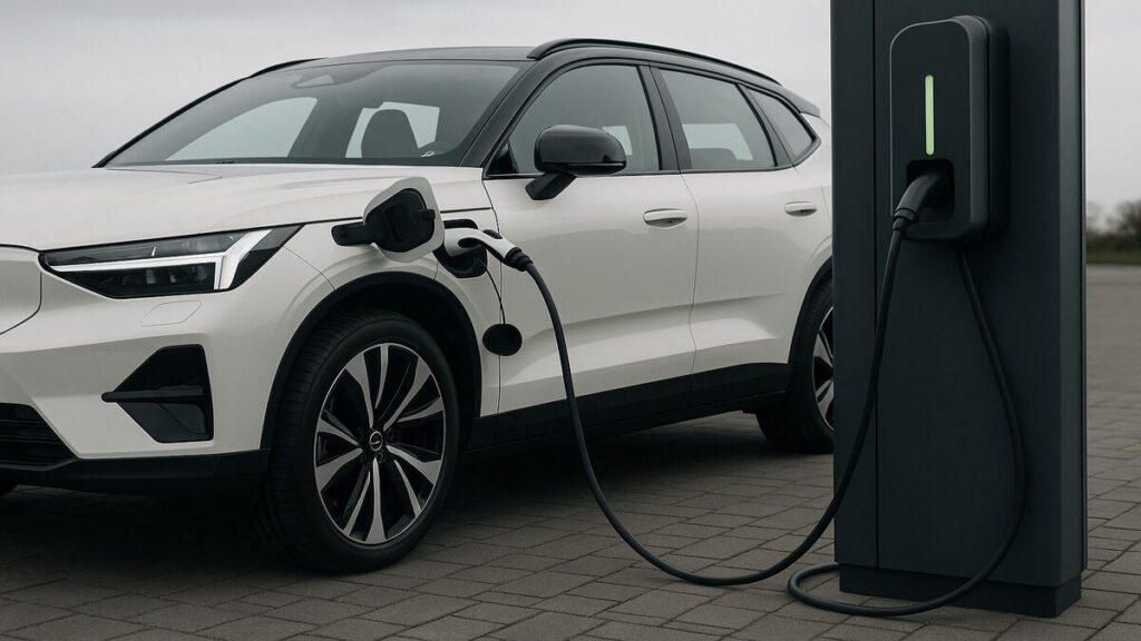 Volvo EX60 electric charging at EV station